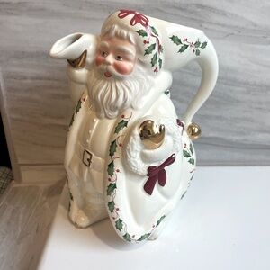 Vintage 1999 Lenox Holiday Porcelain Santa Pitcher 9" Tall.  Christmas Decor.